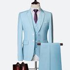 Men's Three-Piece Woven Suit with Notched Lapel
