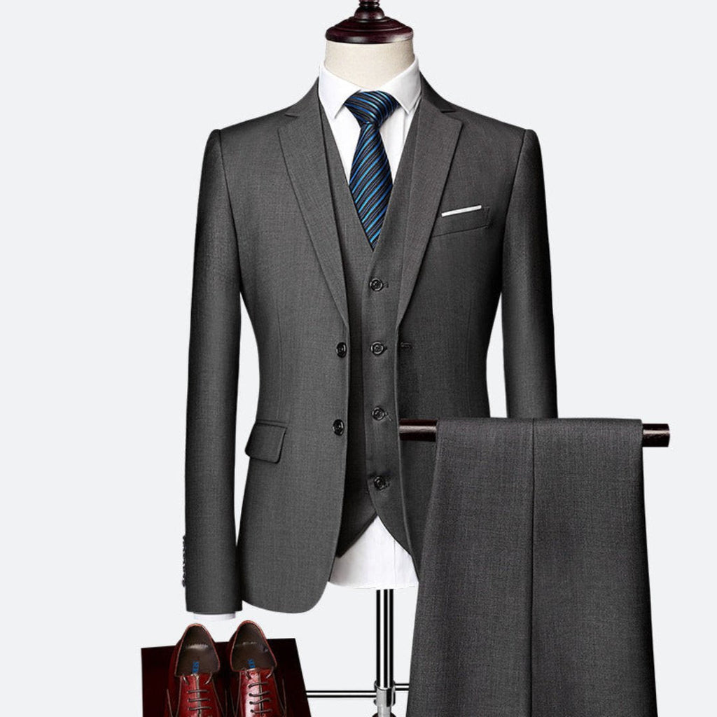 Men's Three-Piece Woven Suit with Notched Lapel