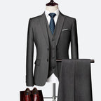 Men's Three-Piece Woven Suit with Notched Lapel
