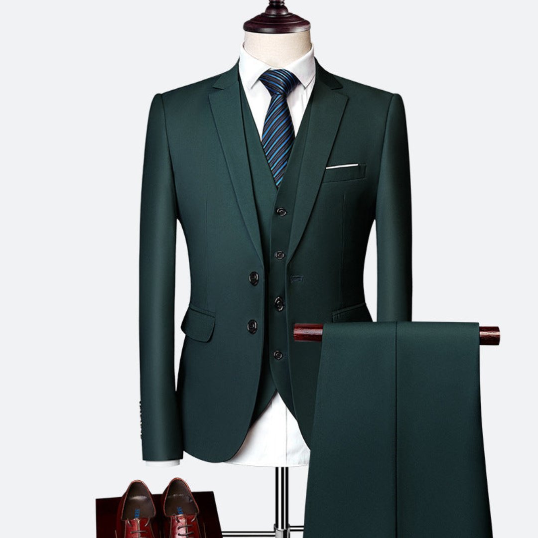 Men's Three-Piece Woven Suit with Notched Lapel