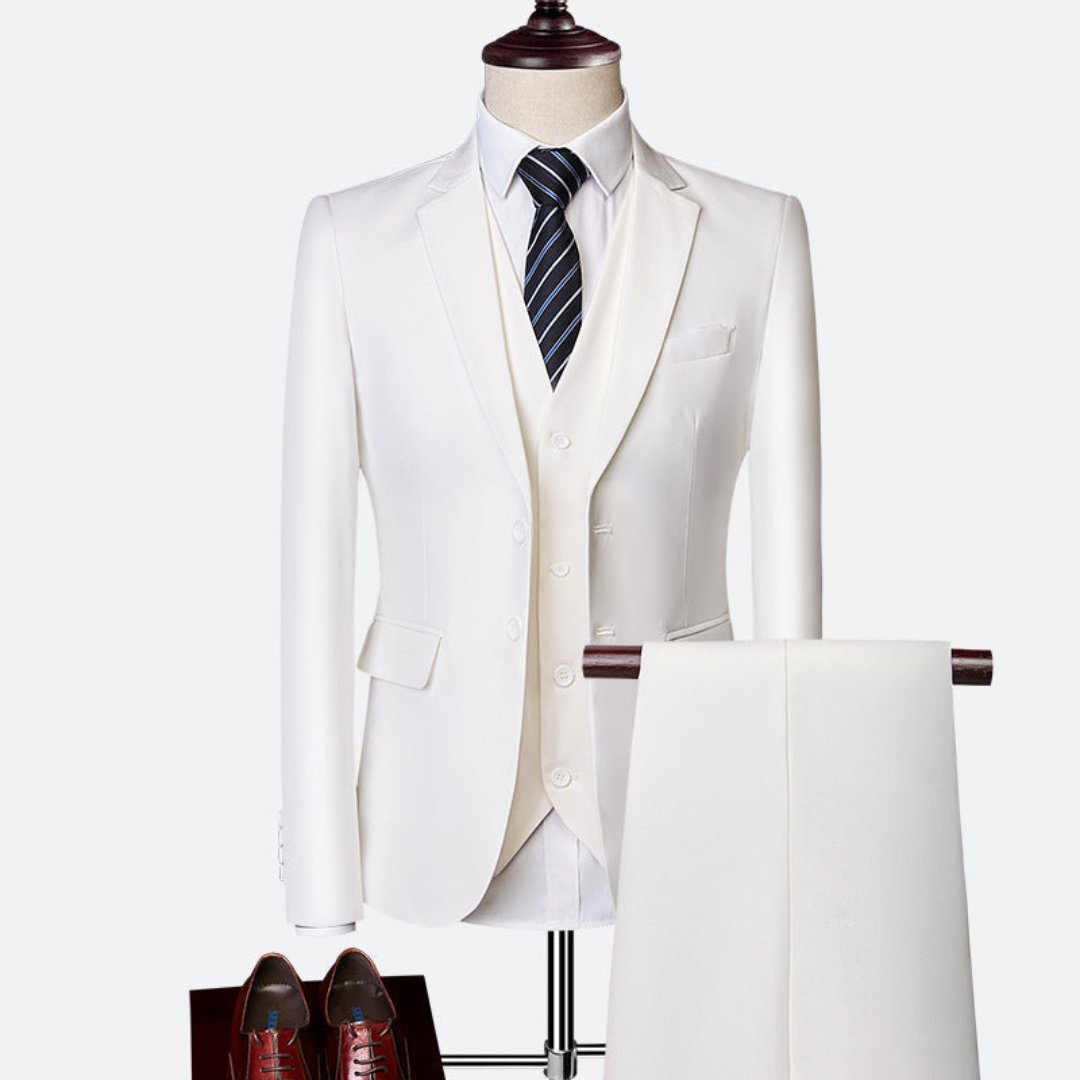 Men's Three-Piece Woven Suit with Notched Lapel