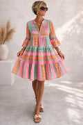 Women's Tiered Linen Mini Dress with V-Neck