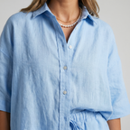 Women's Linen Lounge Set with Collared Shirt and Elasticated Shorts