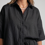 Women's Linen Lounge Set with Collared Shirt and Elasticated Shorts