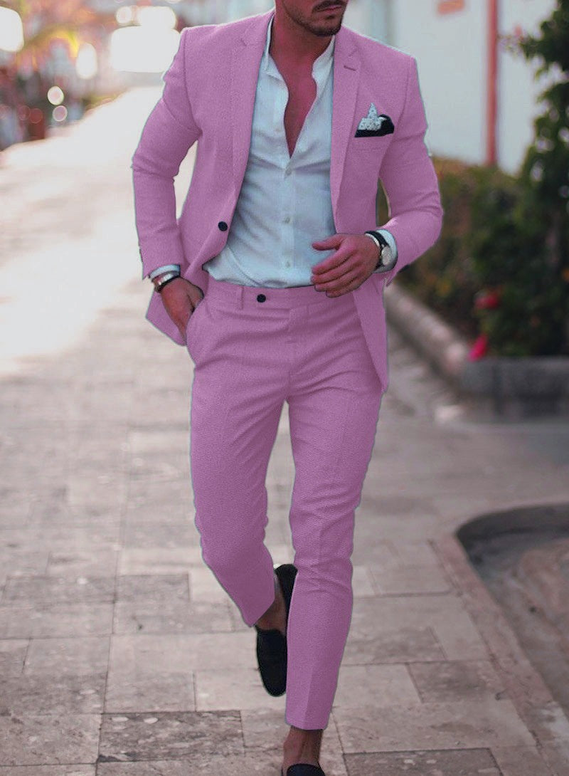 Men's Textured Two-Piece Suit with Notched Lapels