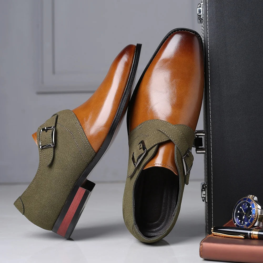 Men's Two-Tone Monk Strap Shoes with Buckle