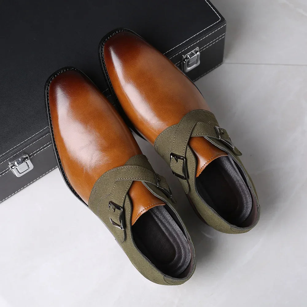 Men's Two-Tone Monk Strap Shoes with Buckle