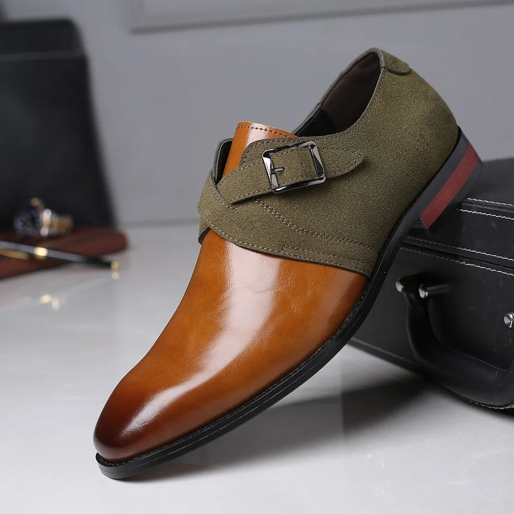 Men's Two-Tone Monk Strap Shoes with Buckle