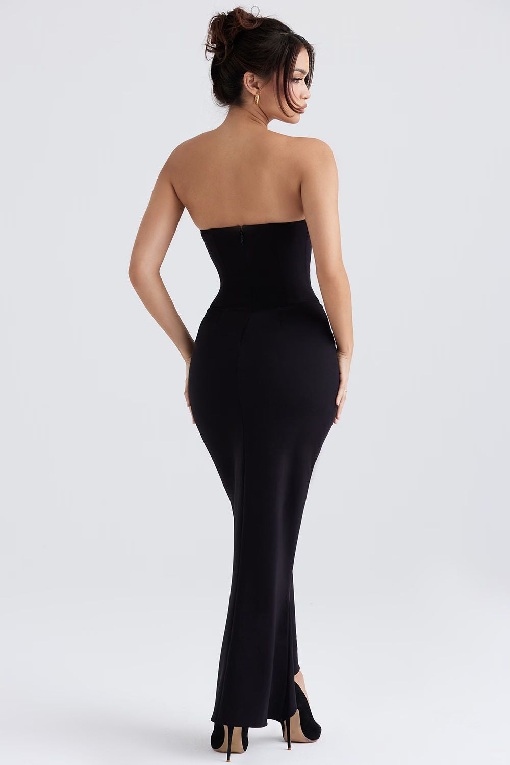 Black Strapless Maxi Dress with Structured Bodice
