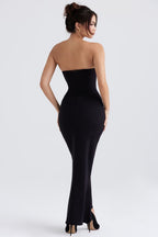 Black Strapless Maxi Dress with Structured Bodice