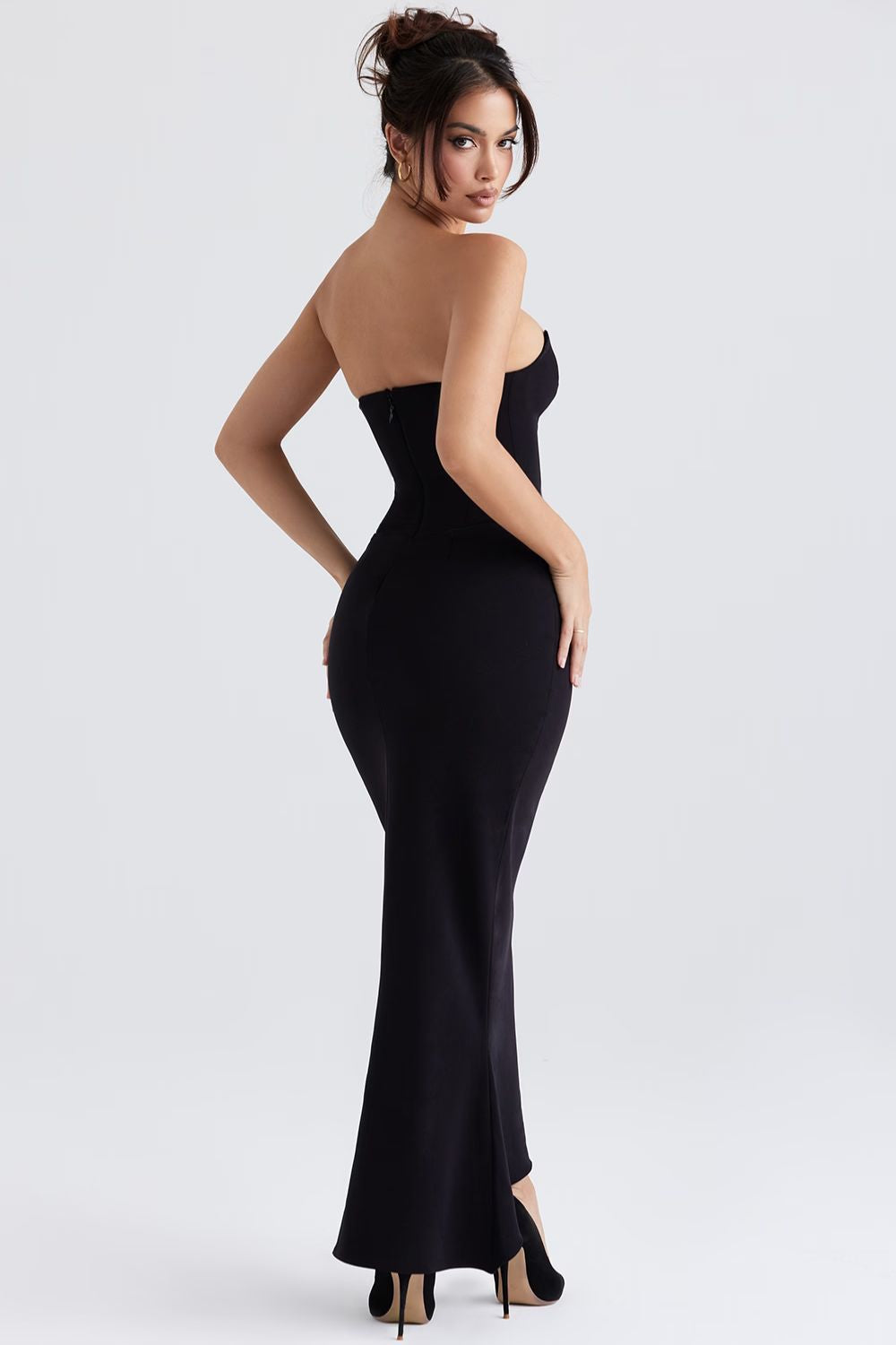Black Strapless Maxi Dress with Structured Bodice