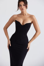 Black Strapless Maxi Dress with Structured Bodice