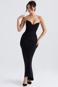 Black Strapless Maxi Dress with Structured Bodice