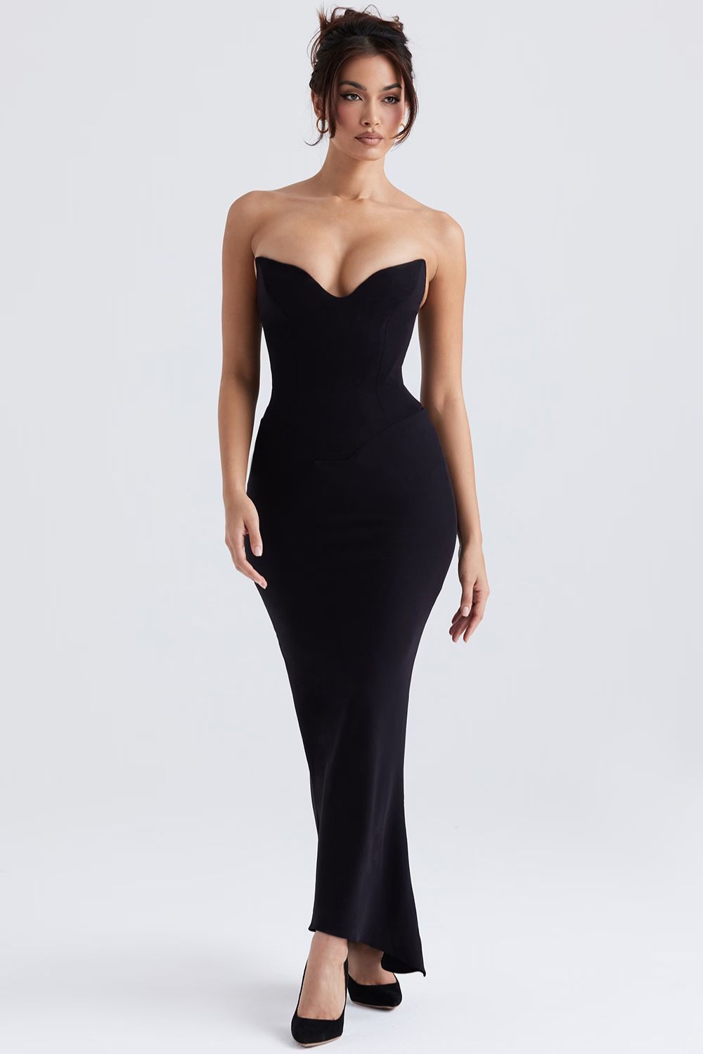 Black Strapless Maxi Dress with Structured Bodice