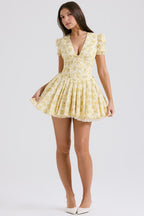 Buttercup Floral Mini Dress with Fitted Bodice and Tulle Skirt