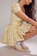 Buttercup Floral Mini Dress with Fitted Bodice and Tulle Skirt