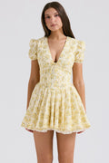 Buttercup Floral Mini Dress with Fitted Bodice and Tulle Skirt