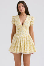 Buttercup Floral Mini Dress with Fitted Bodice and Tulle Skirt
