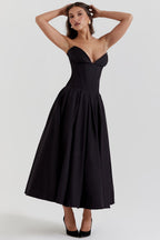 Black Sculpted Maxi Dress with Voluminous Skirt