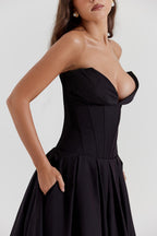 Black Sculpted Maxi Dress with Voluminous Skirt