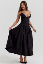 Black Sculpted Maxi Dress with Voluminous Skirt