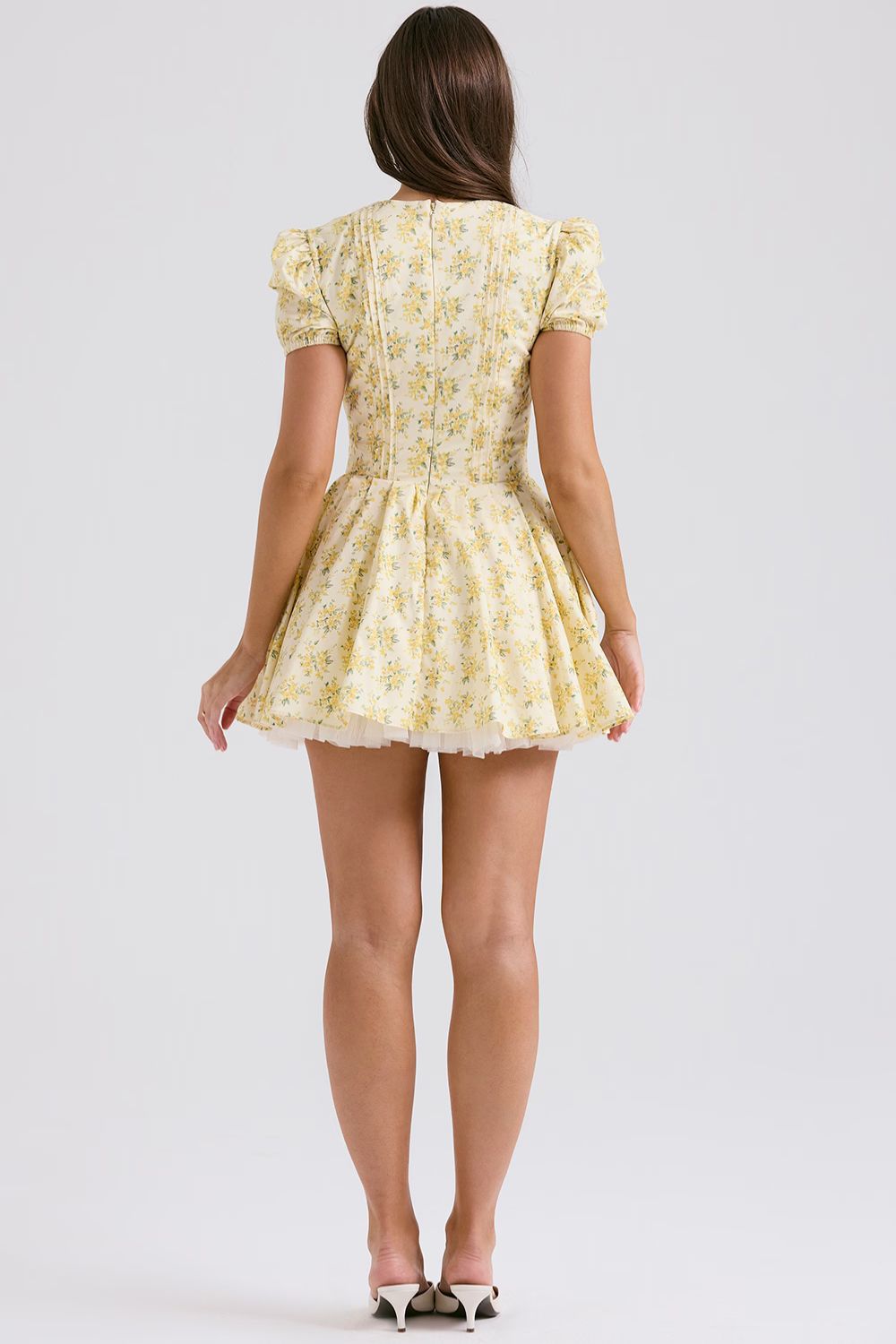 Buttercup Floral Mini Dress with Fitted Bodice and Tulle Skirt