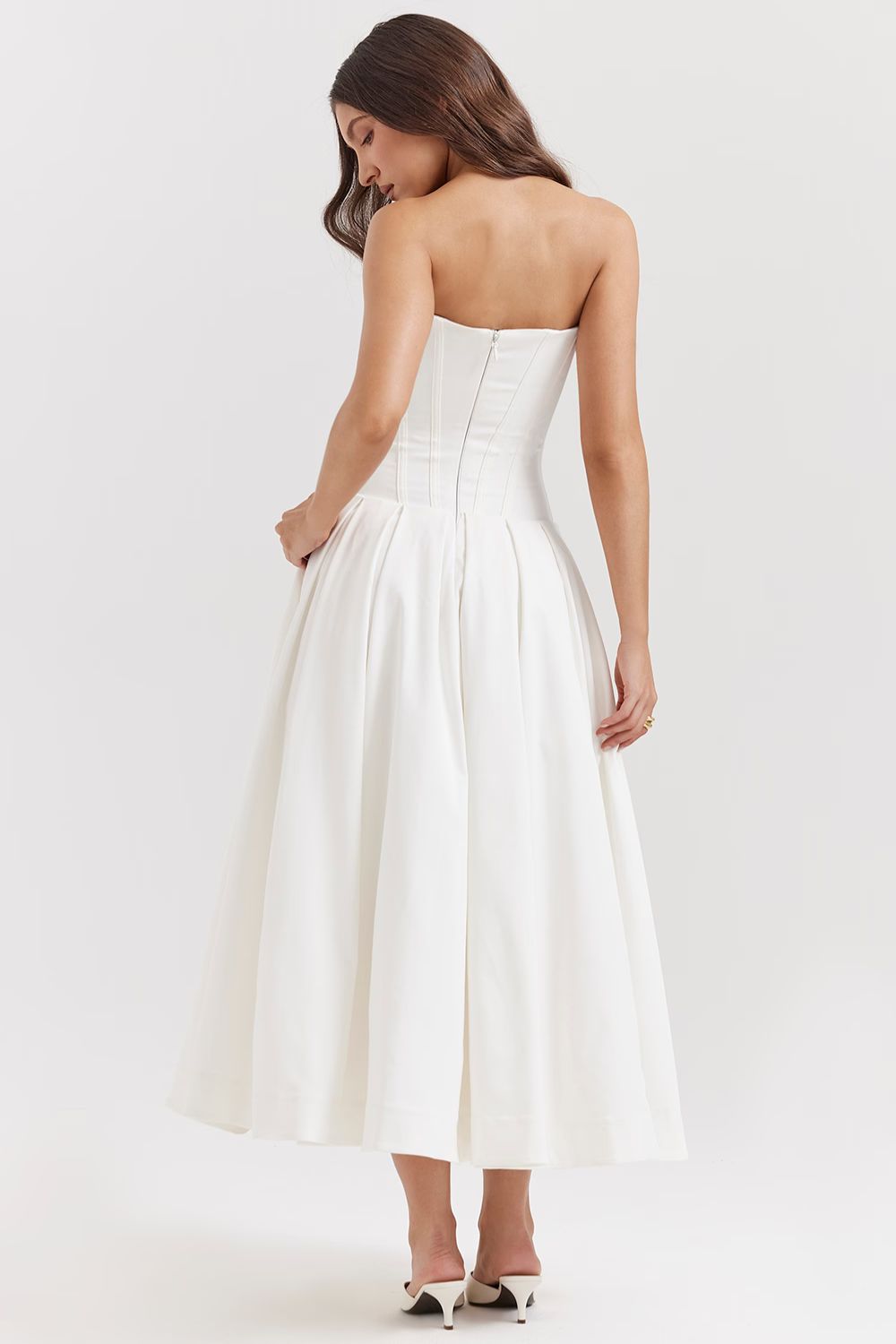 White Sculpted Maxi Dress with Voluminous Skirt