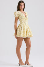 Buttercup Floral Mini Dress with Fitted Bodice and Tulle Skirt