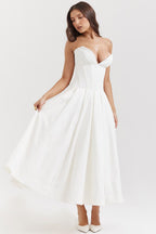 White Sculpted Maxi Dress with Voluminous Skirt