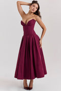 Red Sculpted Maxi Dress with Voluminous Skirt