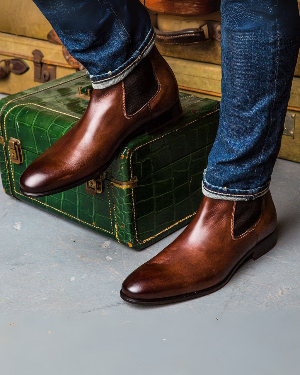 Men's Chelsea Boots with Elastic Side Panels and Almond Toe