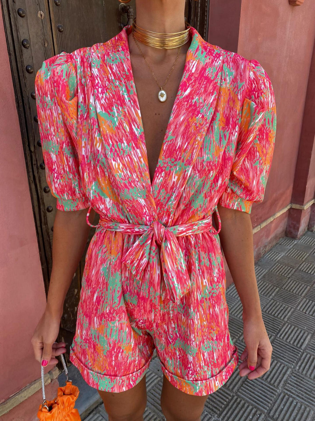 Women's Collared Wrap Playsuit with Belted Waist