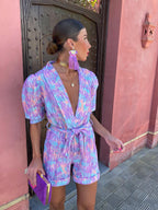Women's Collared Wrap Playsuit with Belted Waist