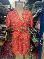 Women's Collared Wrap Playsuit with Belted Waist