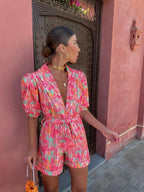 Women's Collared Wrap Playsuit with Belted Waist