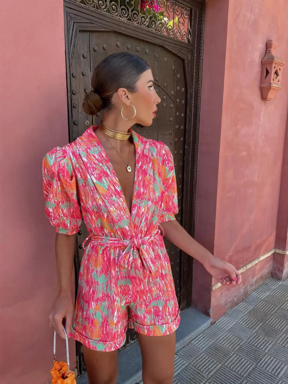 Women's Collared Wrap Playsuit with Belted Waist