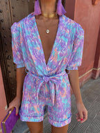 Women's Collared Wrap Playsuit with Belted Waist