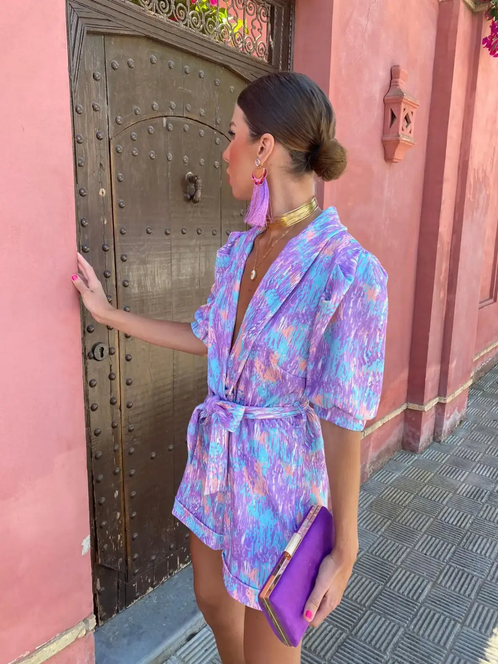 Women's Collared Wrap Playsuit with Belted Waist