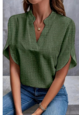 Women's Relaxed V-Neck Blouse with Split Sleeves