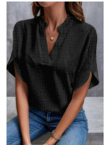 Women's Relaxed V-Neck Blouse with Split Sleeves