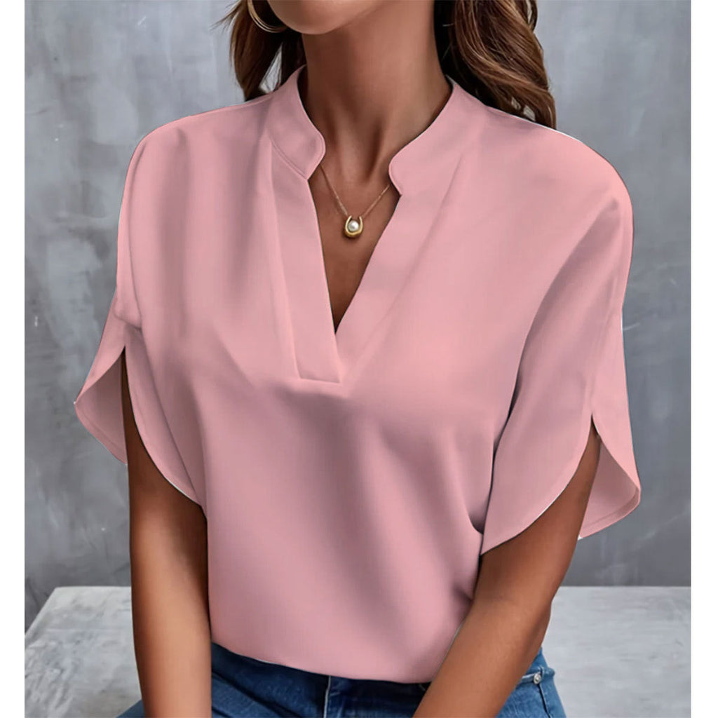 Women's Relaxed V-Neck Blouse with Split Sleeves