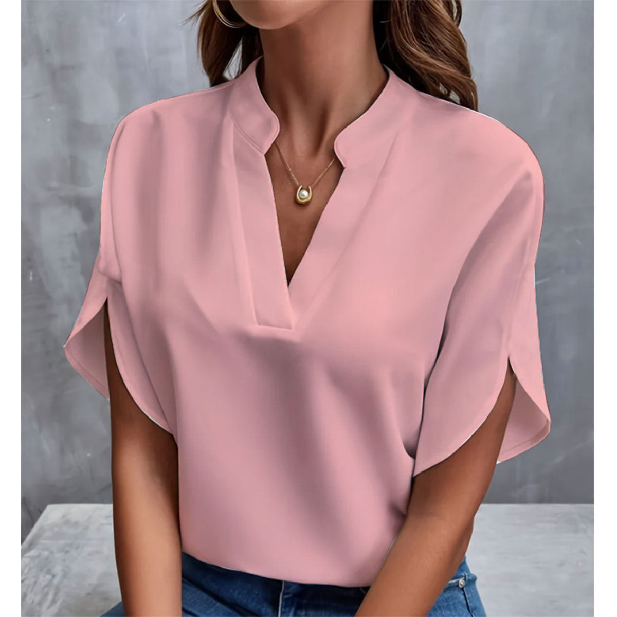 Women's Relaxed V-Neck Blouse with Split Sleeves