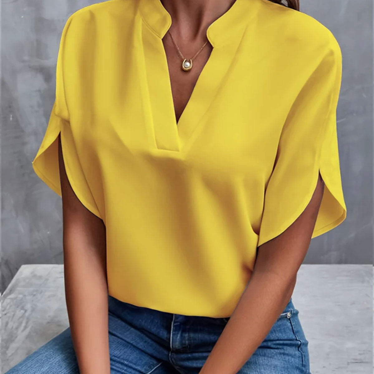 Women's Relaxed V-Neck Blouse with Split Sleeves