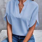 Women's Relaxed V-Neck Blouse with Split Sleeves