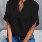 Women's Relaxed V-Neck Blouse with Split Sleeves