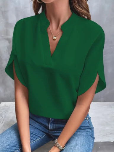 Women's Relaxed V-Neck Blouse with Split Sleeves