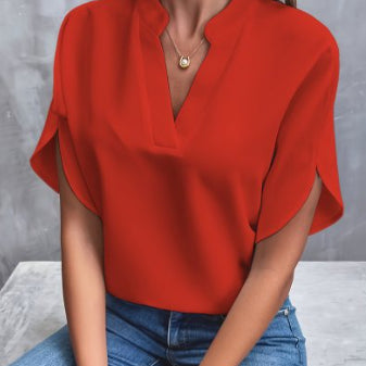 Women's Relaxed V-Neck Blouse with Split Sleeves