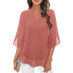 Women's Chiffon Blouse with V-Neck and Split Sleeves