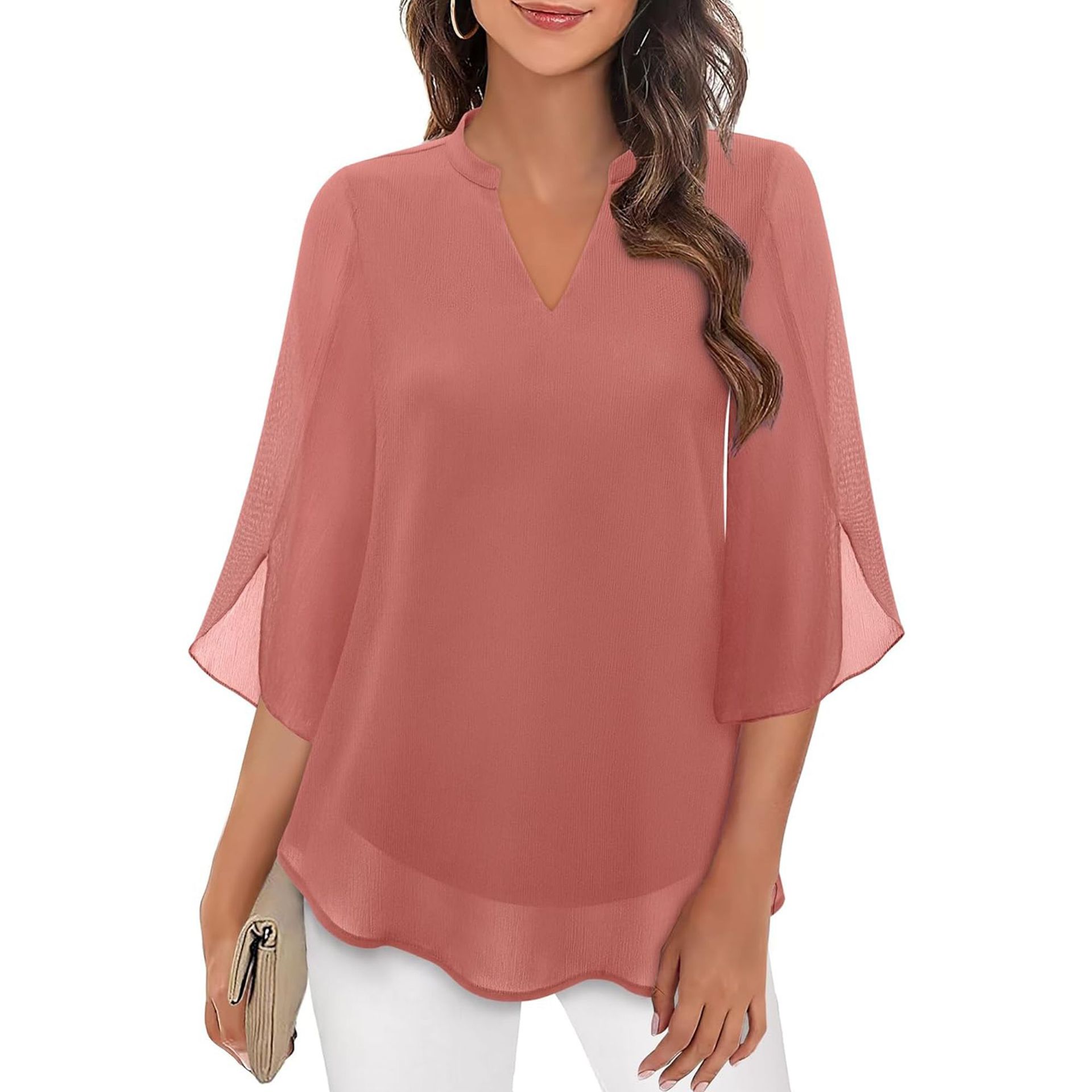 Women's Chiffon Blouse with V-Neck and Split Sleeves