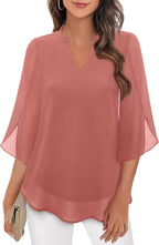 Women's Chiffon Blouse with V-Neck and Split Sleeves